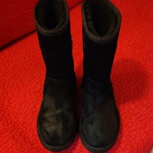 UGG Black Suede Boots with Silver Logo